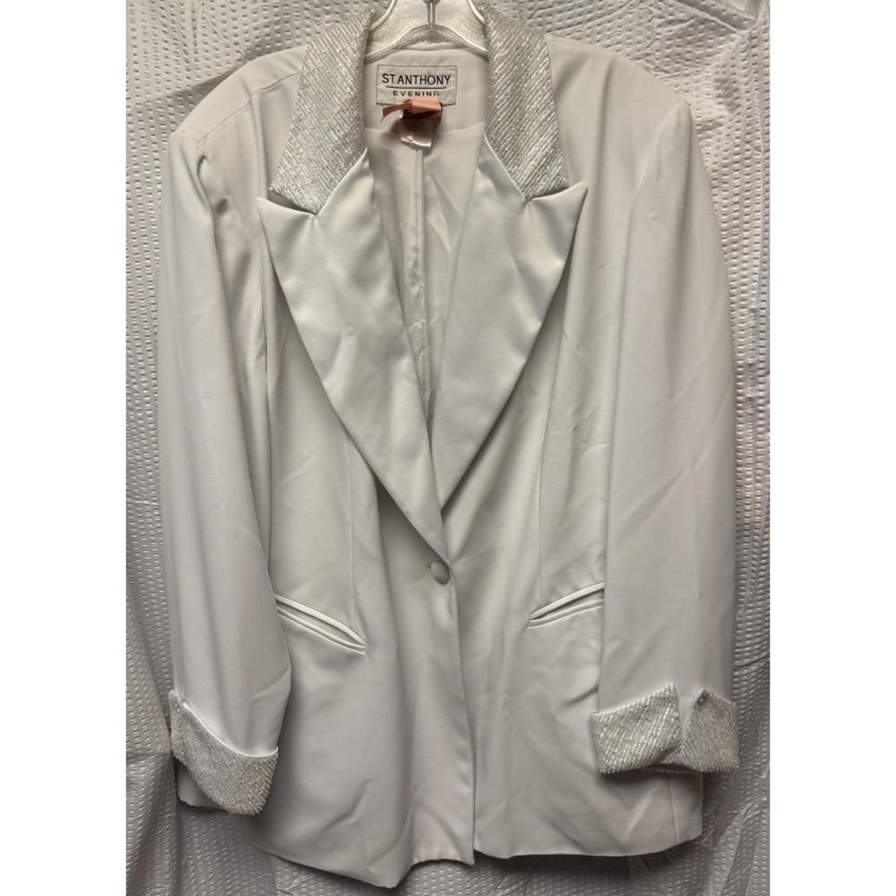Vintage St. Anthony White Evening Blazer Embellished Lapels Cuffs Size 22 W